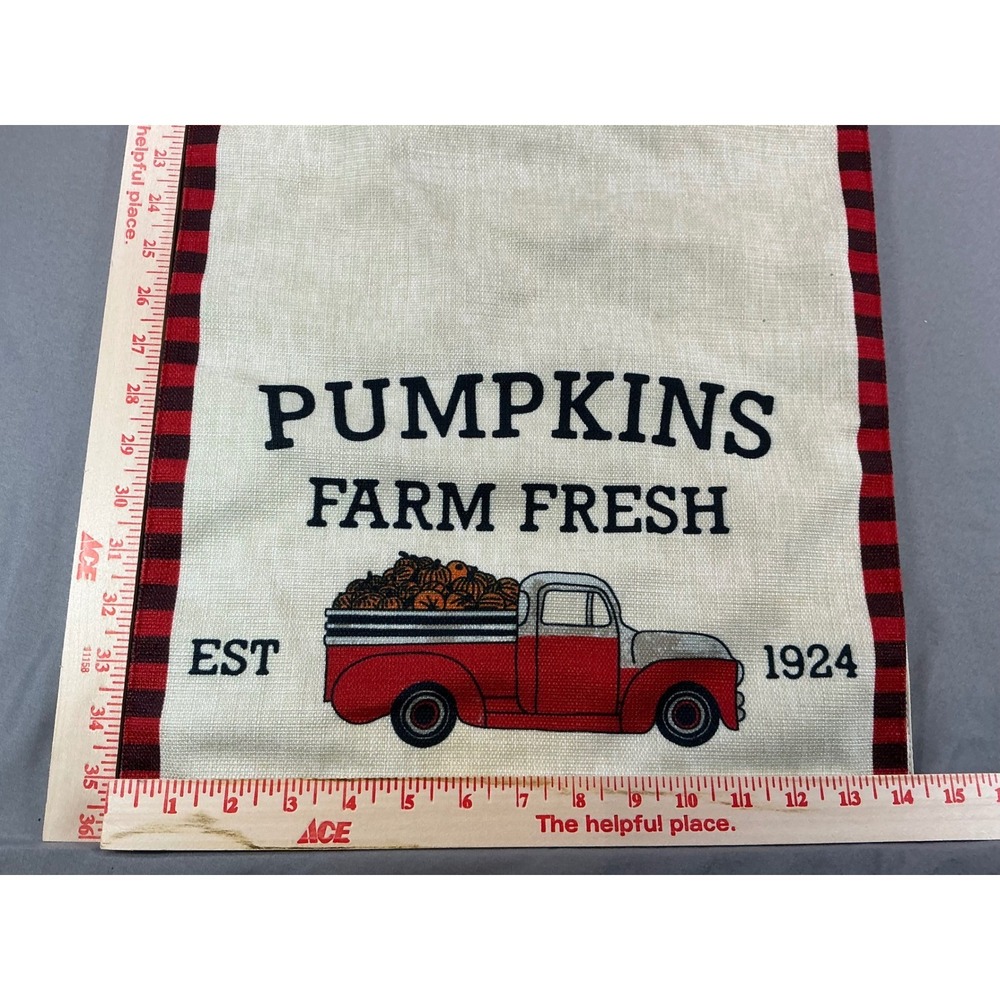 Pumpkins Farm Fresh Red Truck Table Runner Buffalo Plaid Burlap Fall Decor 70in - Picture 2 of 3